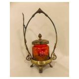 Victorian Sliver Plate Pickle Castor w/Cranberry