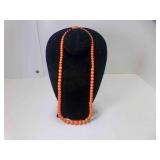 Orange Bakelite Beaded Long Necklace Patina Clasp