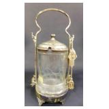 Victorian Silver Plate Pickle Castor Etched Glass