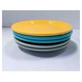 5 Fiestaware Classic Rim saucers gray; turquoise &