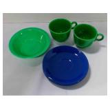 variety Fiestaware-teacups; cereal bowl; saucers