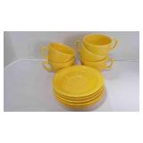 10 yellow Fiestaware tea-cups & saucers