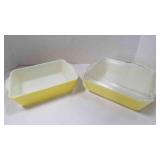 2 Vintage 503-B yellow refrigerator dishes w/lids