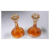 Vintage pair Marigold carnival glass candlesticks