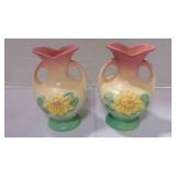Vintage pair Hull Pottery Waterlily vases L2-5ï¿½"