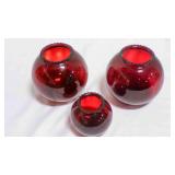 Vintage Anchor Hocking Ruby Red ruffled ball vases