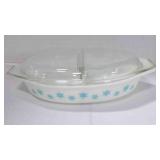 Vintage Pyrex Snowflake divided casserole dish