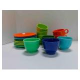 Fiestaware Classic Rim - 9 teacups and 8 saucers