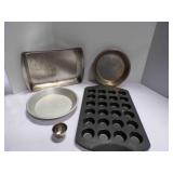 Wilton mini cupcake pan; 2 pie pans; baking pan