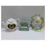 2 Precious Moments figurines & tea cup dï¿½cor