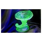 Vintage Fenton cornucopia candlesticks Vaseline