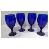 4 Libbey Teardrop cobalt blue wine goblets