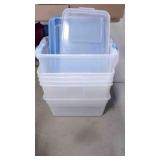 6 plastic tubs - 2 have cracks in the lids