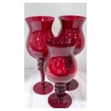 Vintage set 3 Ruby Red footed Hurricane vases