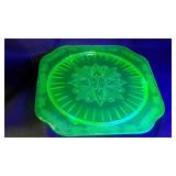 Vintage Jeanette glass Adam Vaseline cake plate