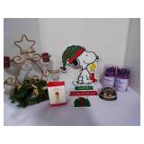 Mini lights; Snoopy door hanger; Xmas Candle