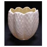 Vintage Belleek Irish scalloped vase yellow