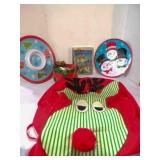 Xmas plate; Rudolph apron; Xmas cookie tin tray