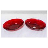 2 Vintage Anchor Hocking Ruby Red oval dish