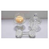 Vintage crystal jam bowl; Vintage crystal knife