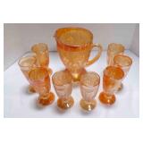 Vintage Iris & Herringbone carnival glass pitcher