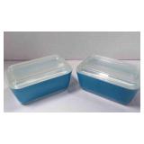 2 Vintage 502 blue rectangular refrigerator dishes
