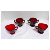 2 sets Vintage ruby red glass sugar and creamers