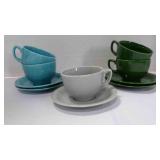 10 Fiestaware tea-cups & saucers multi-color