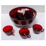Vintage Anchor Hocking Royal Red punch bowl w/12