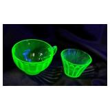 Vintage set Hazel Atlas Vaseline bowls; 1 teacup