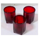 3 Vintage Ruby Red shot glasses/toothpick holders