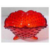 Vintage Amberina Hobnail Footed candy bowl
