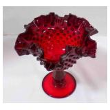 Vintage Fenton Ruby Red Hobnail Pedestal Compote