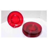 7 Vintage Ruby Red glass dinner plates