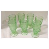 Vintage green Tiara glass Sandwich footed goblets