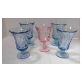 5 Fostoria Jamestown swirl footed glasses