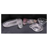 Vintage glass canning funnel; bar measuring glass