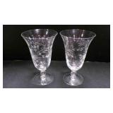 2 Vintage Fostoria Heather Etched Glass Goblets