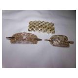 2 Germany Gold Tone Filigree Design Hair Barrettes