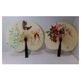 2 Vintage Metal & Paper Folding Fans - Birds &