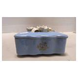 Vintage Light Blue Porcelain Trinket Box w/Lid