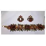 Vintage Rhinestone Bracelet & Clip On Earrings Set