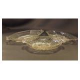 Three Clear Pressed Glass Oval Relish Dishes