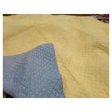 Vintage Satiny Blue/Yellow Hand quilted bedspread
