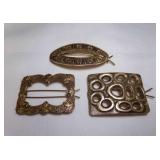 3 Vintage Gold Tone Hair Barrettes