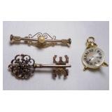 Gold Tone Skeleton Key Brooch - Gold Tone Bar Pin