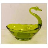 Vintage Viking Glass Avocado Green Swan Dish