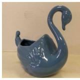 Lt. Blue Ceramic Swan Planter or Vase MCM