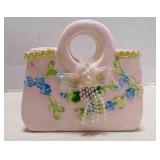 Ceramic Purse-Shaped Vase Beaded & Gold Toned