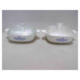 2 Blue Cornflower 1 qt casseroles w/lids